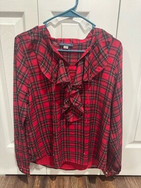 Tommy Hilfiger Red Plaid Button-Up Blouse